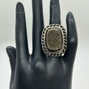 PJC Sterling Black Druzy Quartz Ring         Size 6